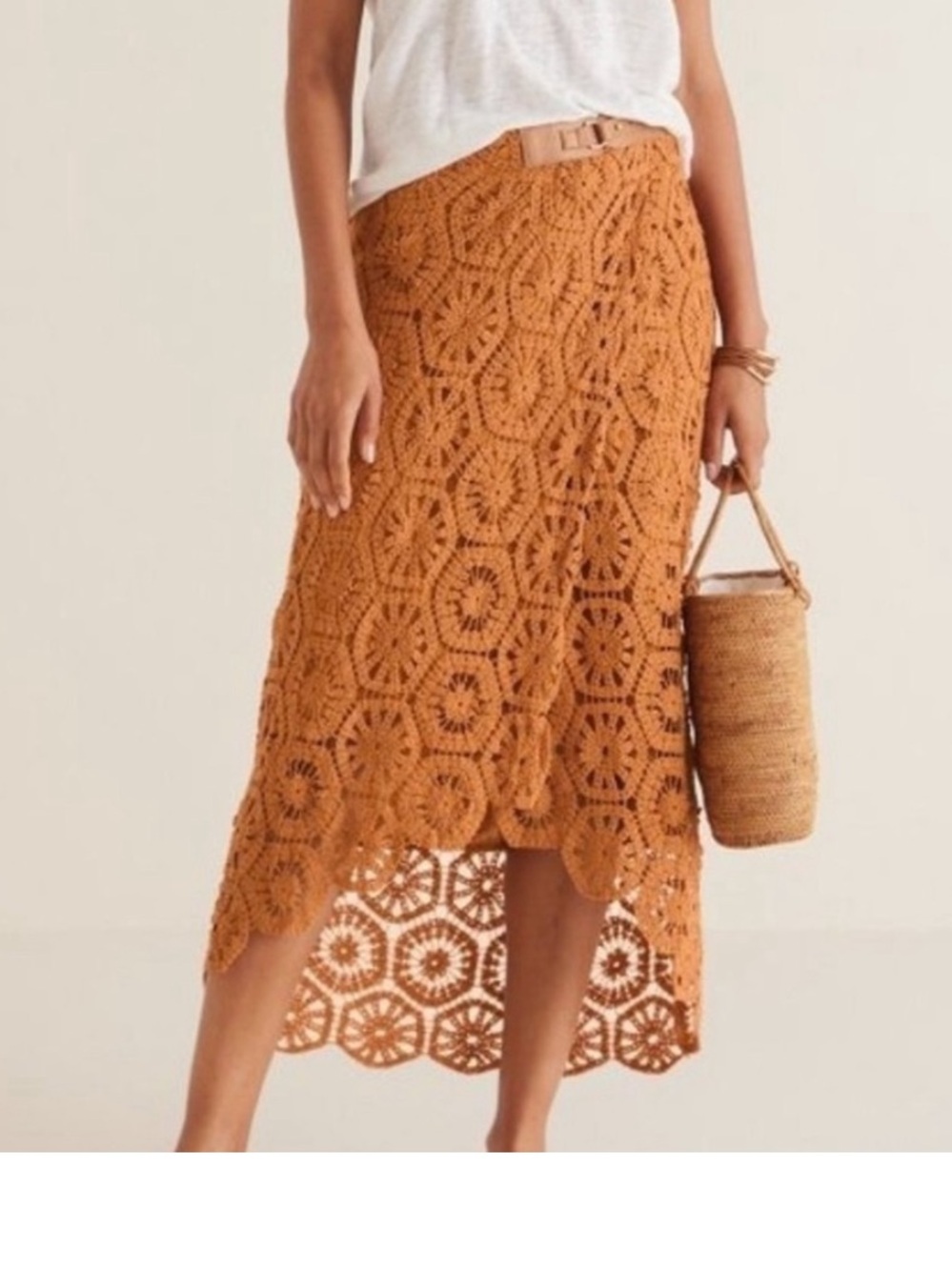 Soft Surroundings Honey Ginger Crochet Hi-Low Skirt - Honey Ginger